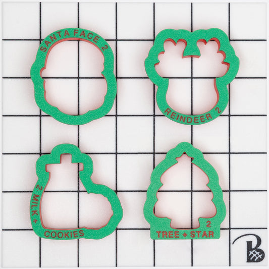 Holiday Chunky set of 4 cutters (Santa Face, Reindeer Face, Milk and cookies, Tree with star)