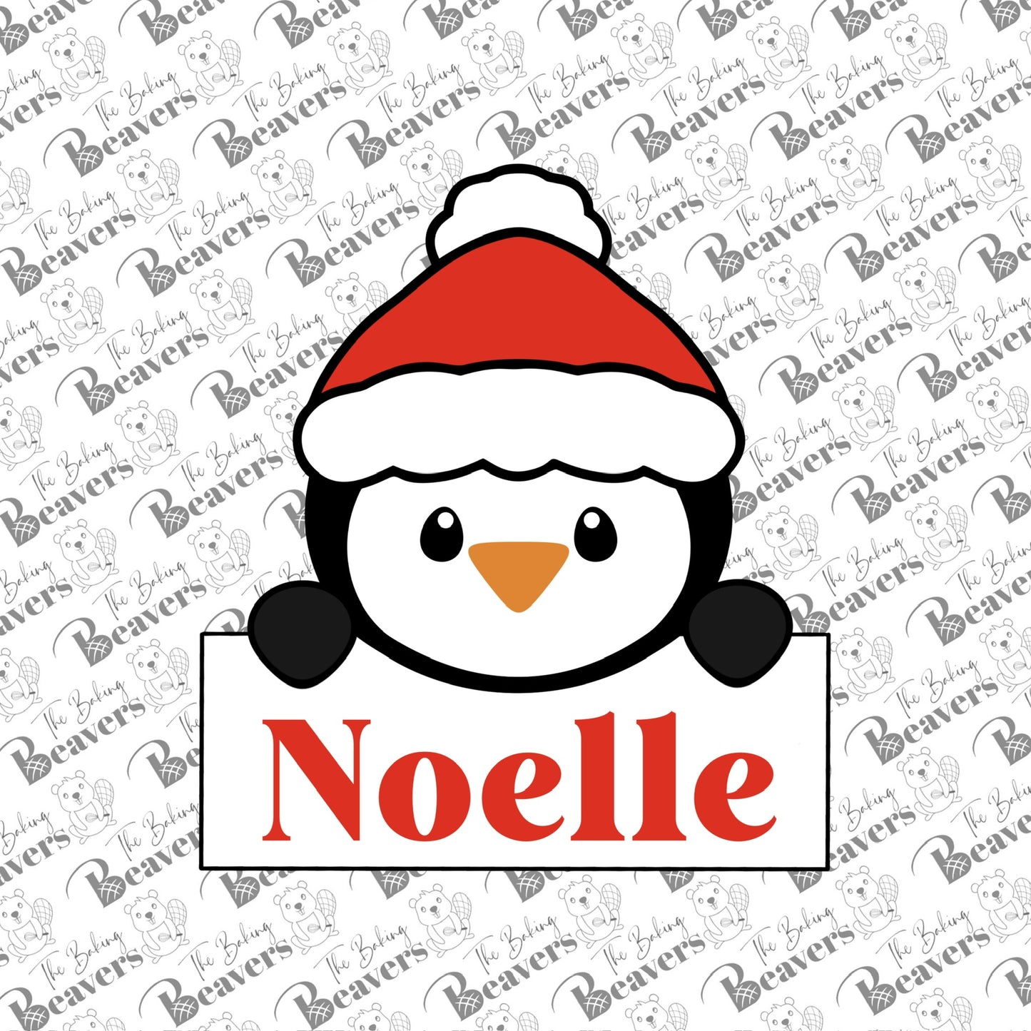 Penguin with Santa hat Personalization Name Plaque Cookie Cutter