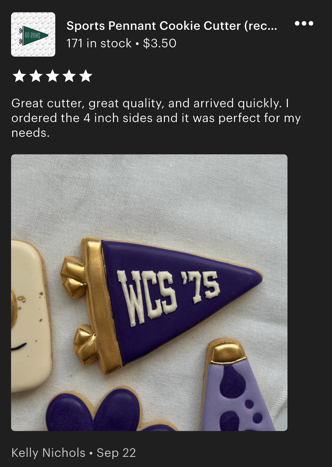Sports Pennant Cookie Cutter (recommend sizing up)