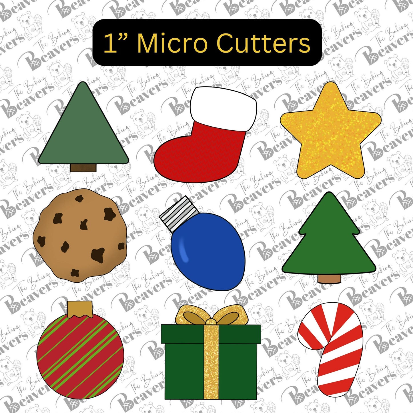 Christmas Tree Tic Tac Toe with Micro-Cookie Playing Pieces Set (Option to add Stencil)
