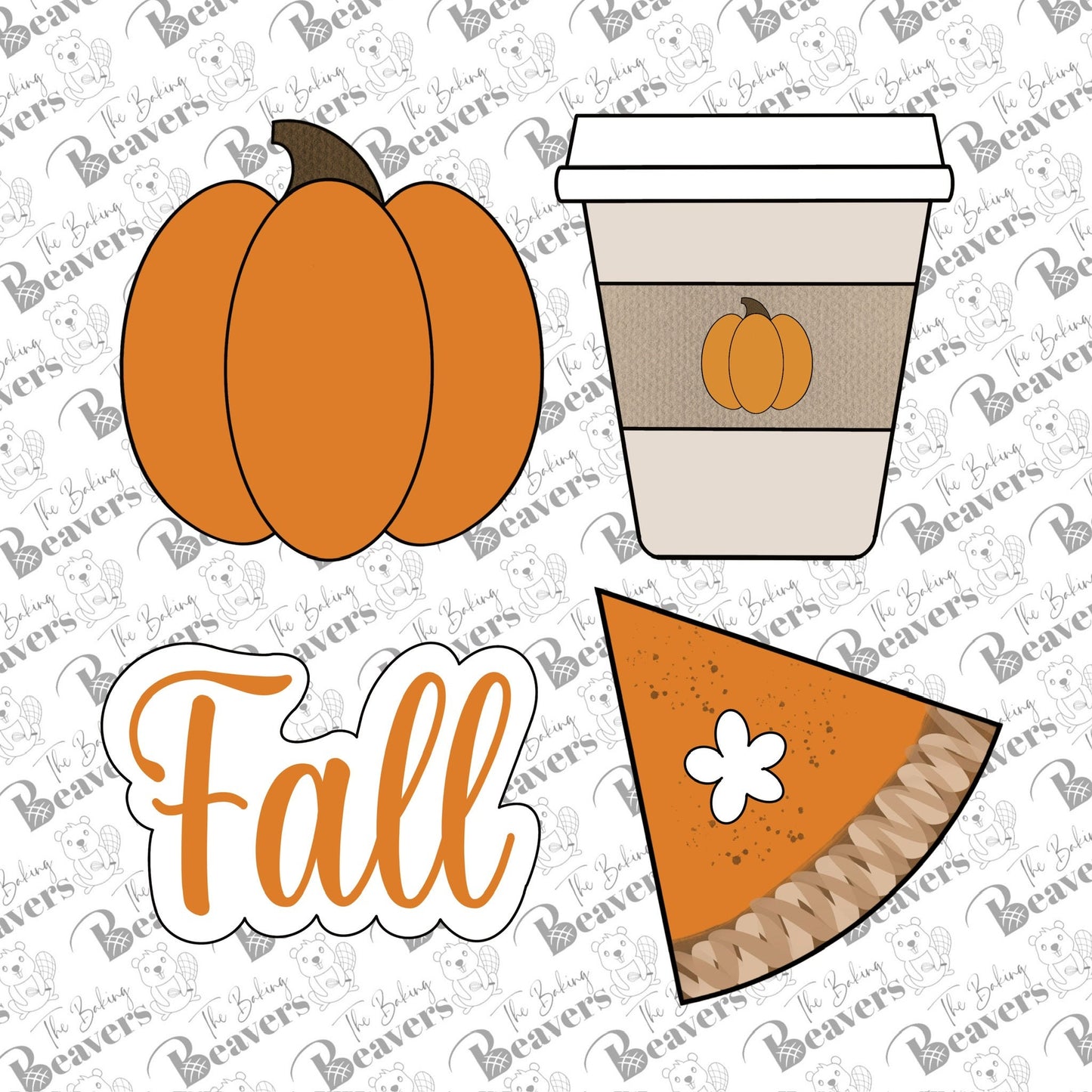 Fall Set of Cookie Cutters (Set of 4) (With or Without "Fall" Text Stencil)