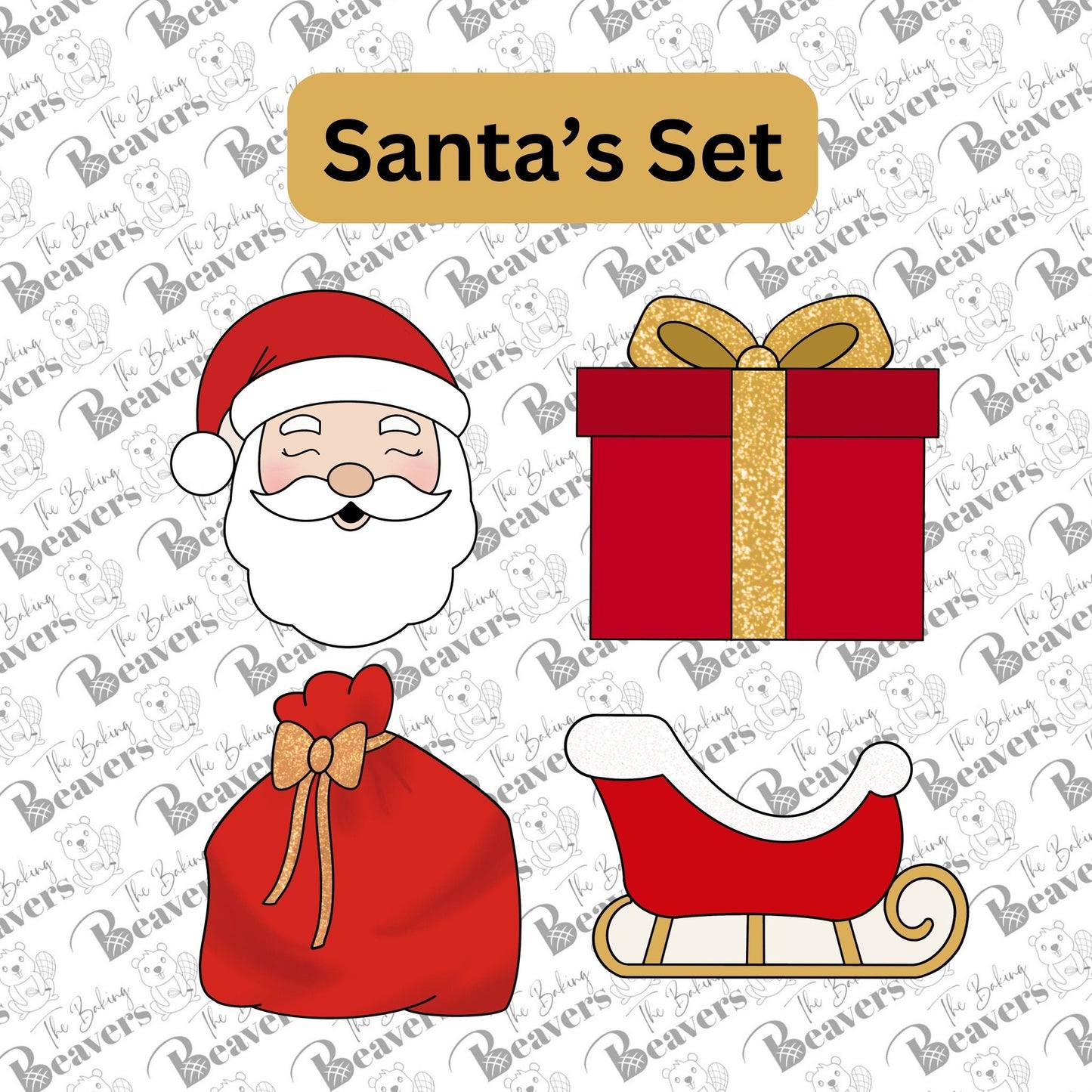 Santa's Cookie Cutters Set (Santa face, Present, Sleigh, and toy bag) (*Please take note of sizing info)