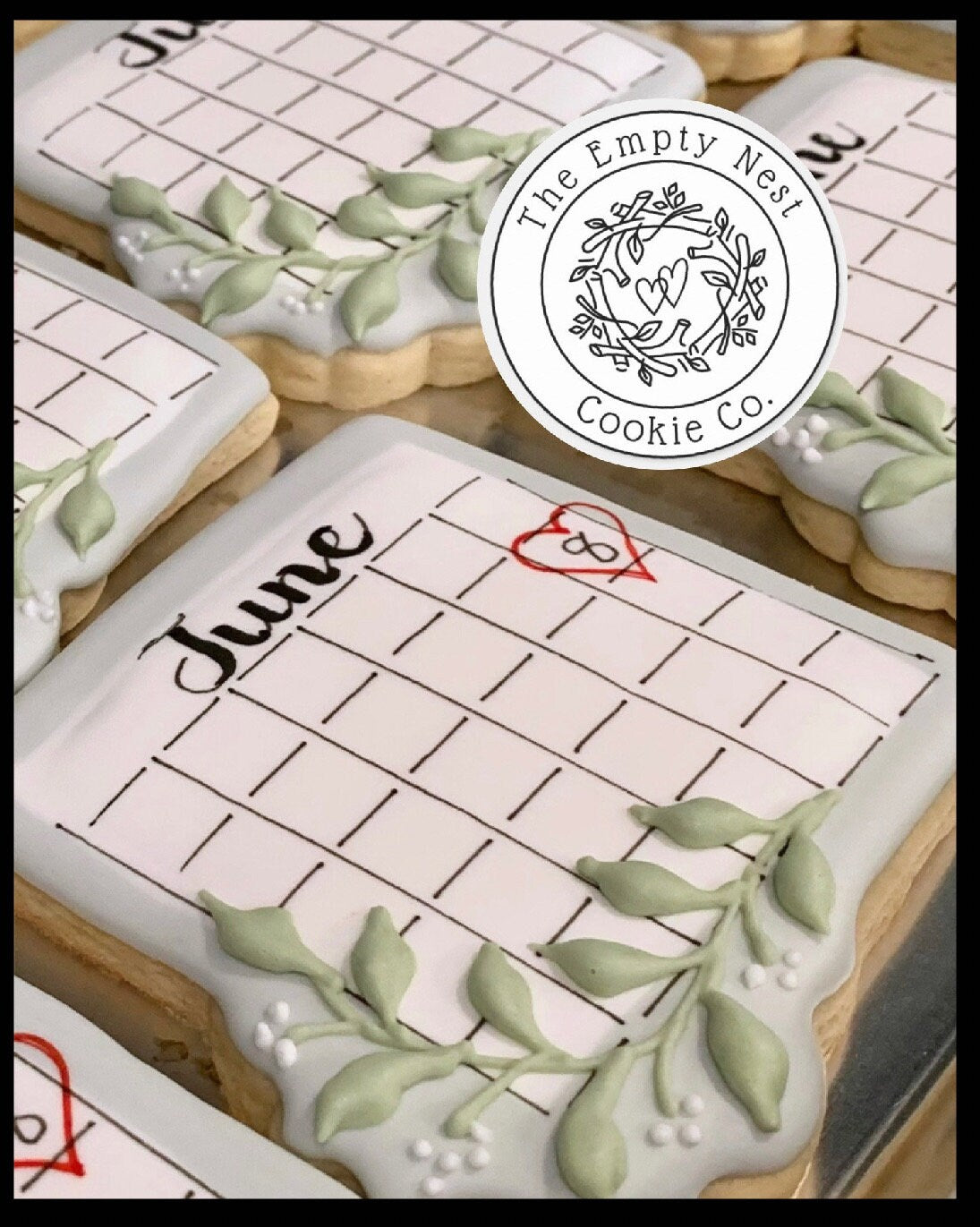 Save The Date Plaque (version #2- greenery) Cookie Cutter (optional Grid Stencil)