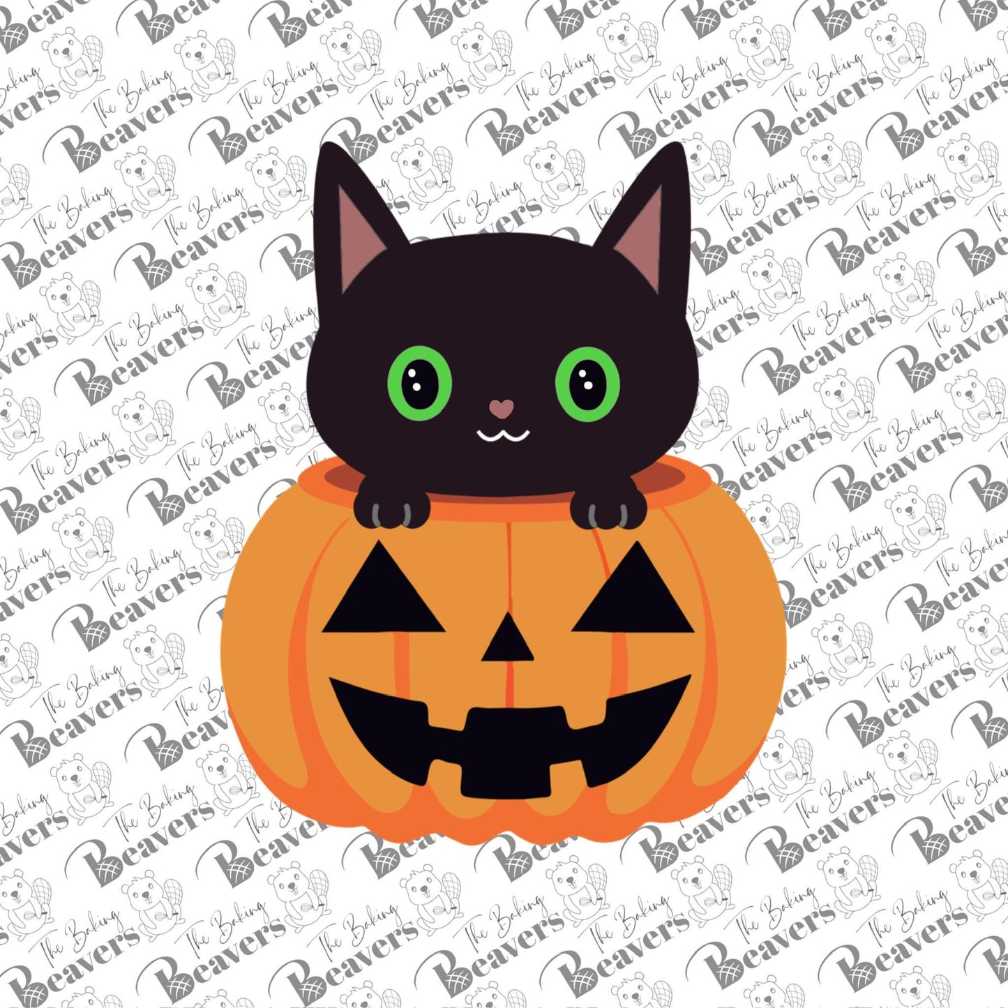 Black Cat (pointed ears) in Pumpkin Cookie Cutter