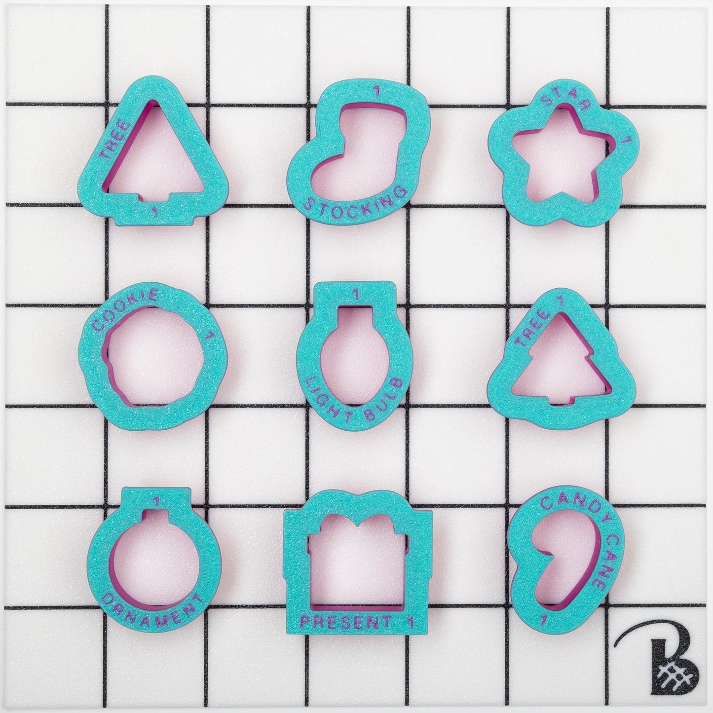 Christmas Tree Tic Tac Toe with Micro-Cookie Playing Pieces Set (Option to add Stencil)