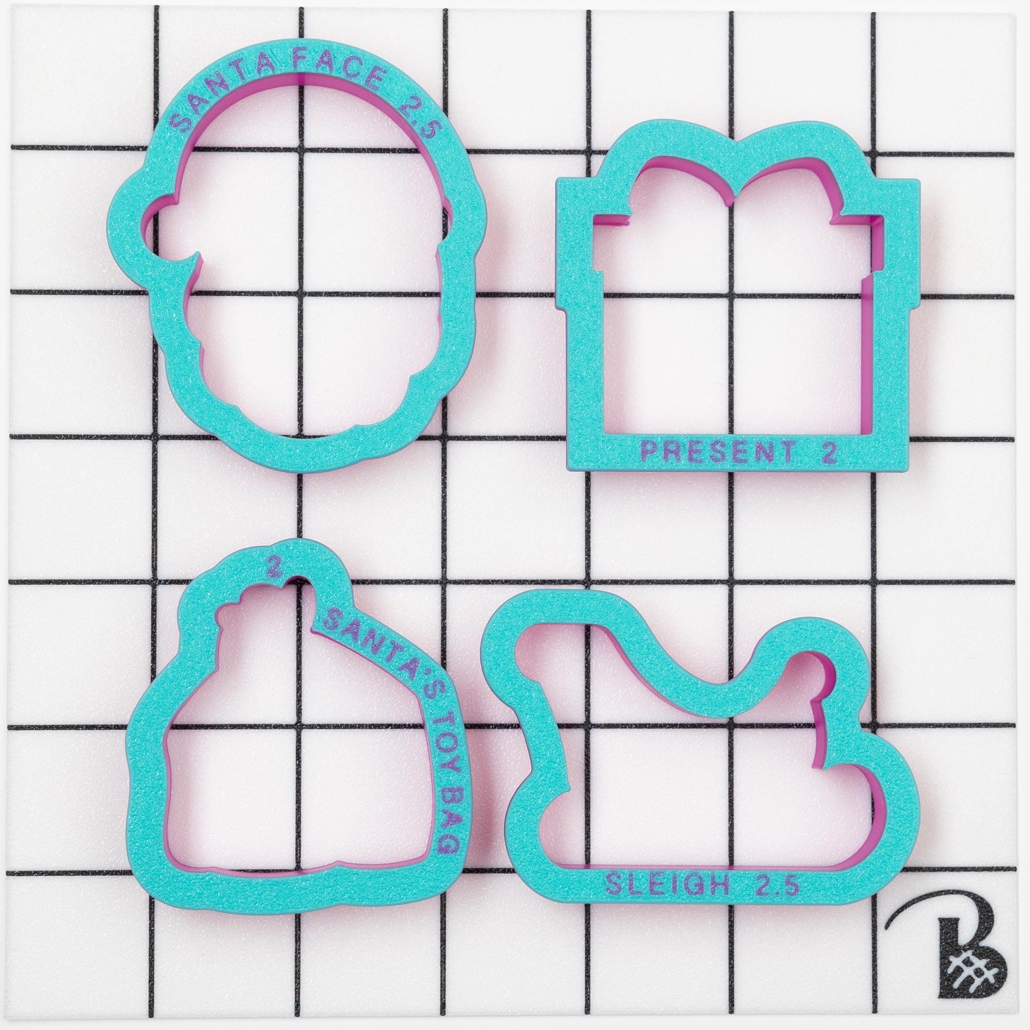 Santa's Cookie Cutters Set (Santa face, Present, Sleigh, and toy bag) (*Please take note of sizing info)
