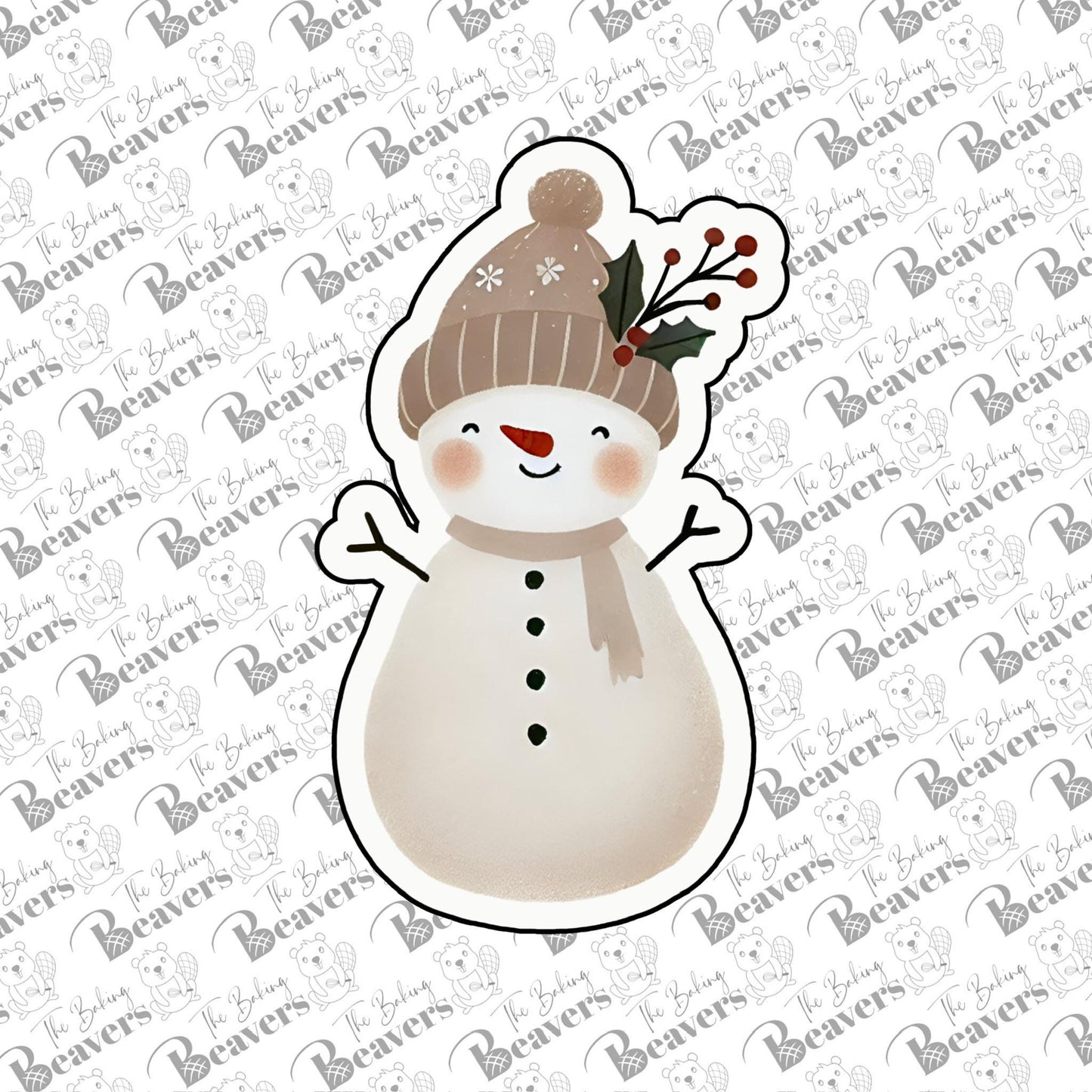 Antique Snowman with Holly in Hat Cookie Cutter