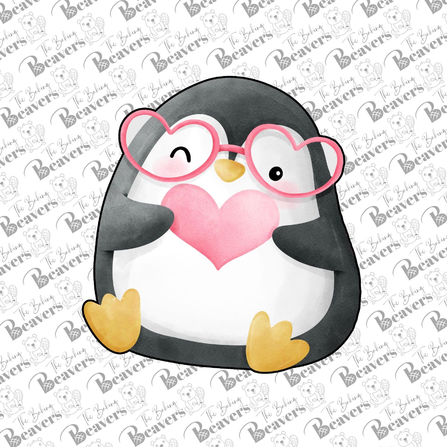 Penguin with Glasses Holding Heart Cookie Cutter | Valentine Penguin