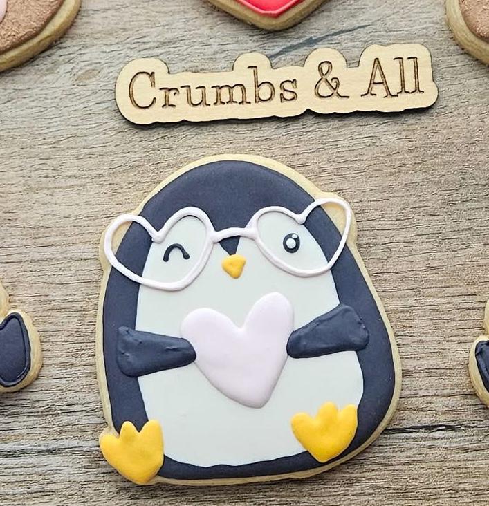 Penguin with Glasses Holding Heart Cookie Cutter | Valentine Penguin