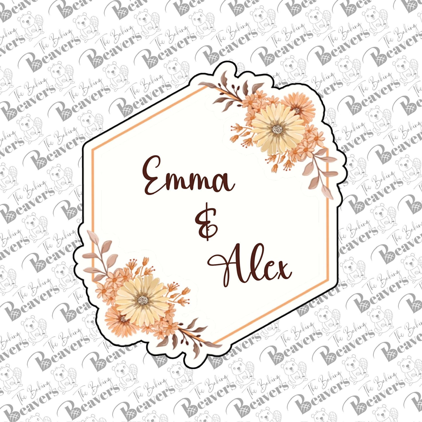 Wide Angular Hexagon Plaque with Florals Cookie Cutter