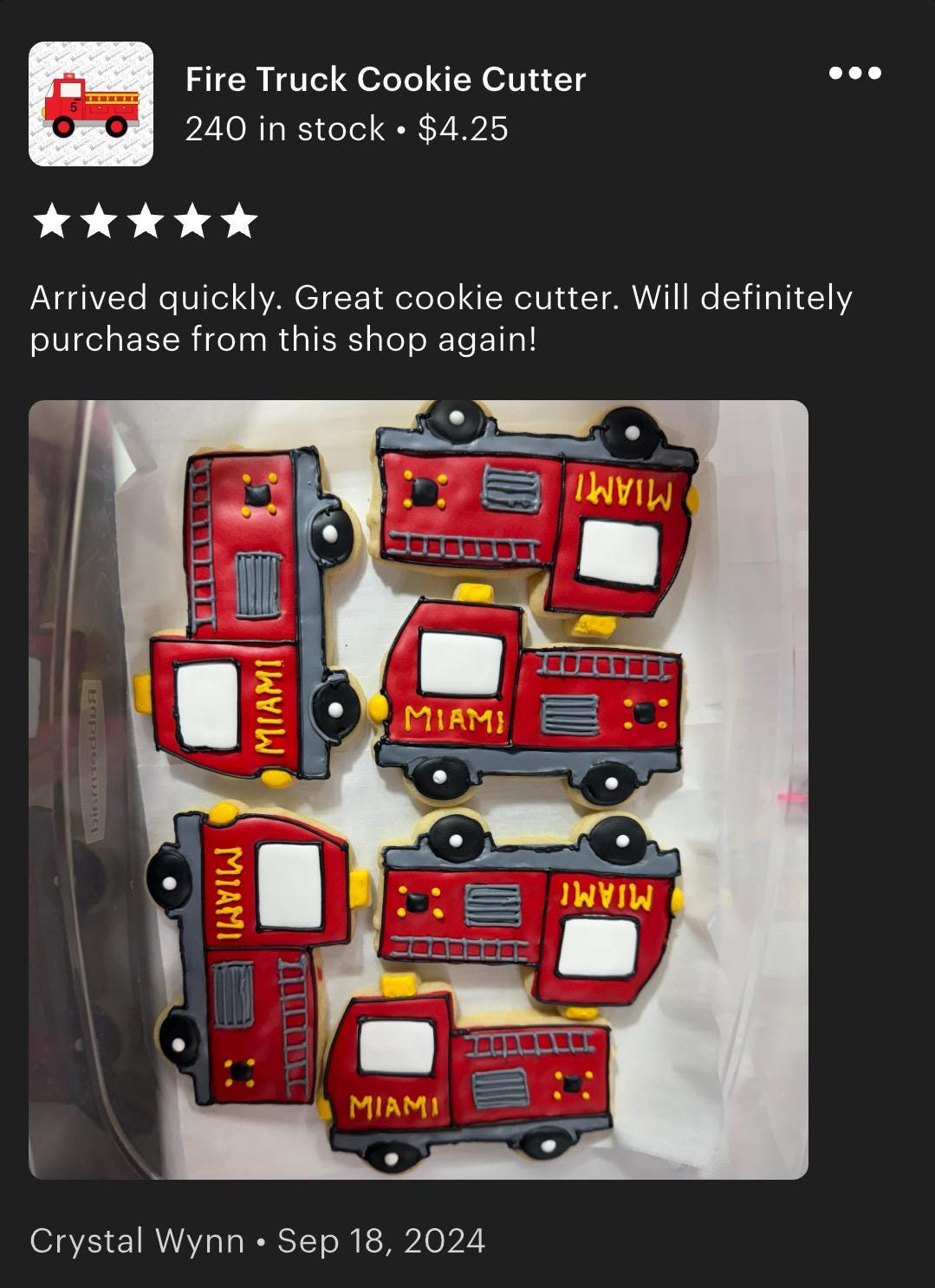 Fire Truck Cookie Cutter (recommend sizing up)