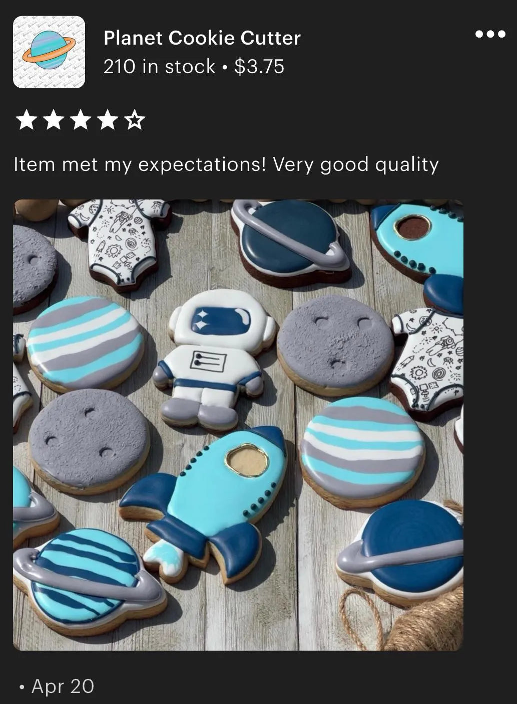 Planet Cookie Cutter (recommend sizing up)