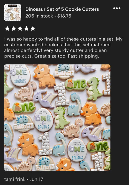 Dinosaur Set of 5 Cookie Cutters (updated)