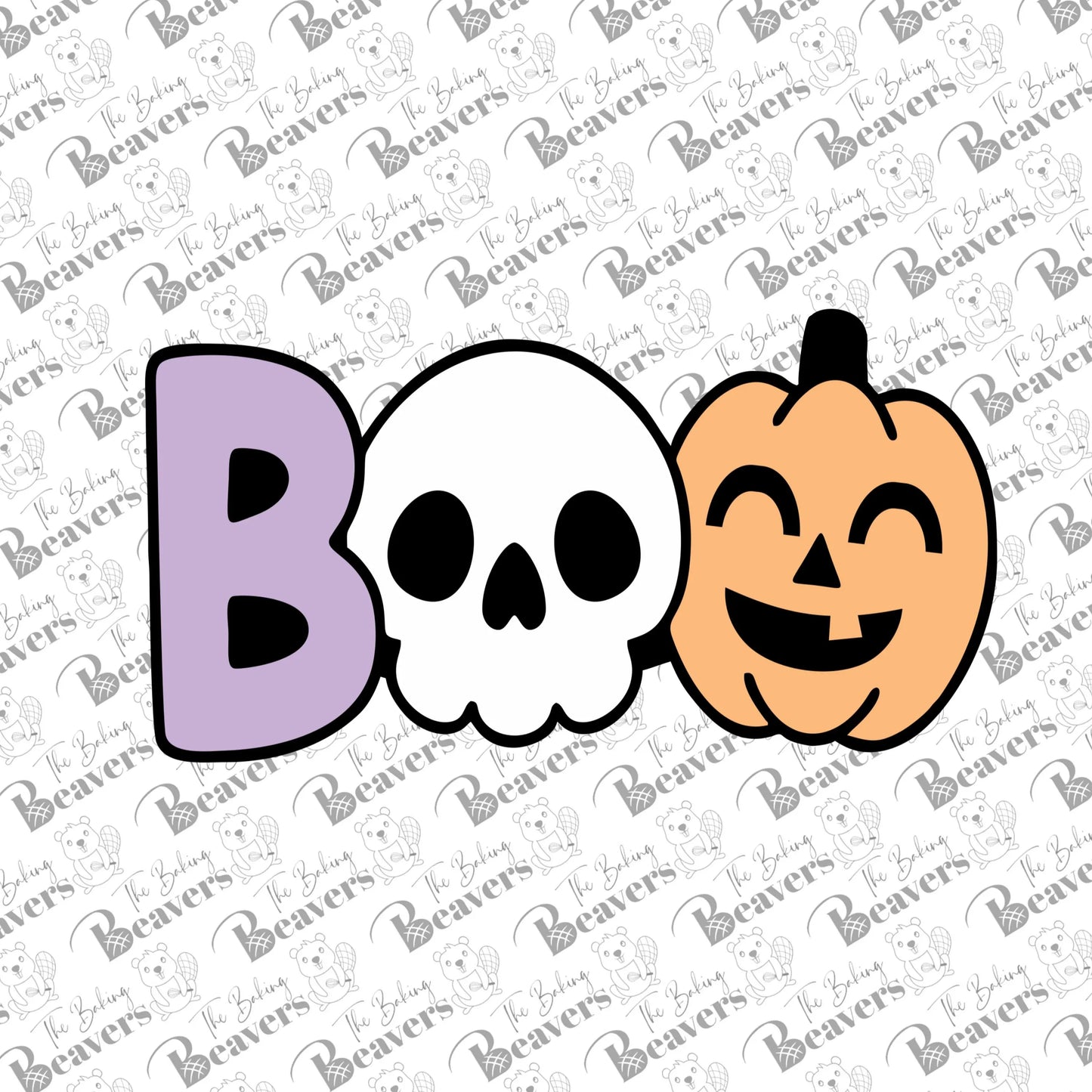 Boo Text with Skull and Pumpkin Cookie Cutter (recommend sizing up)