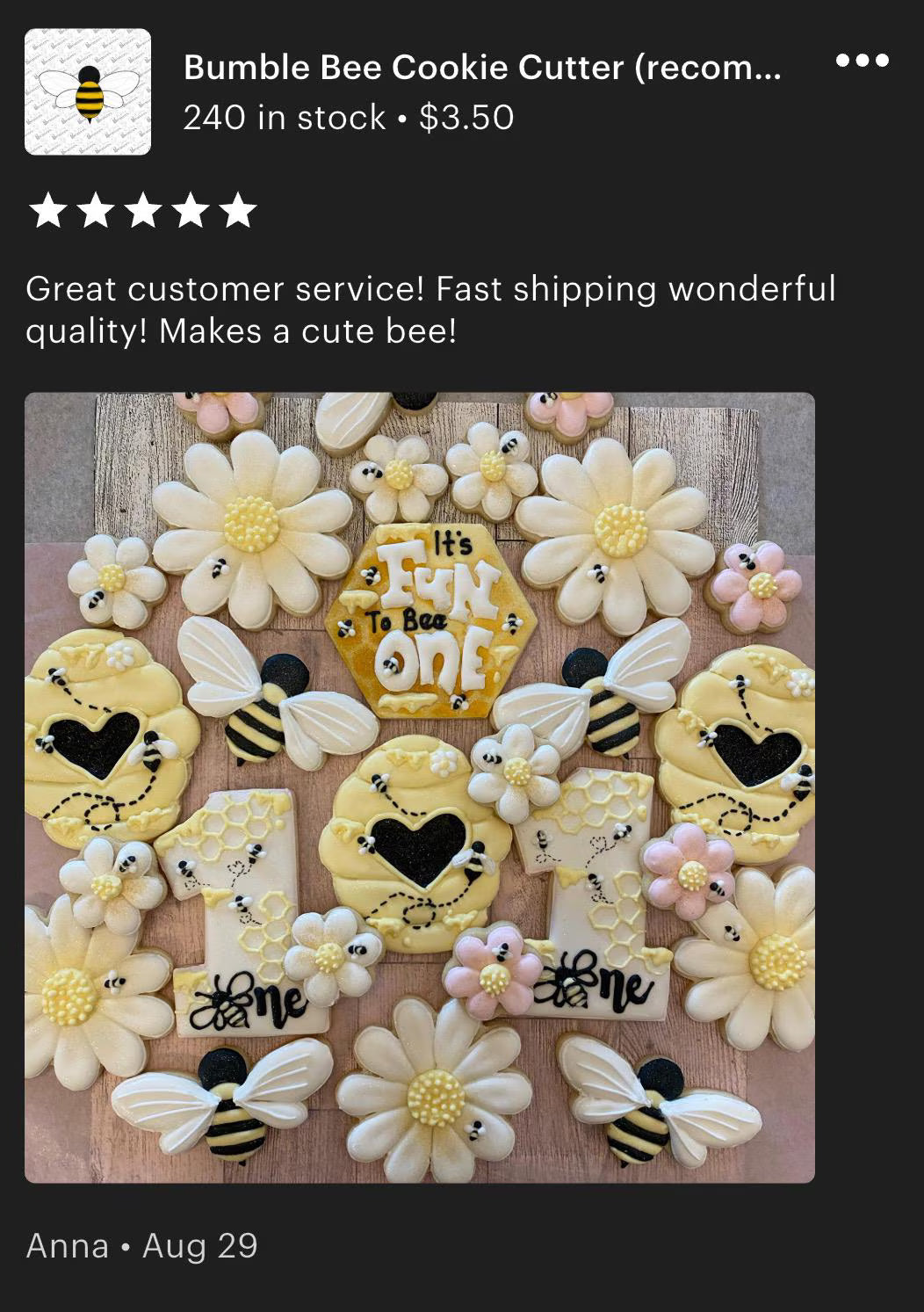 Bumble Bee Cookie Cutter (recommend sizing up)