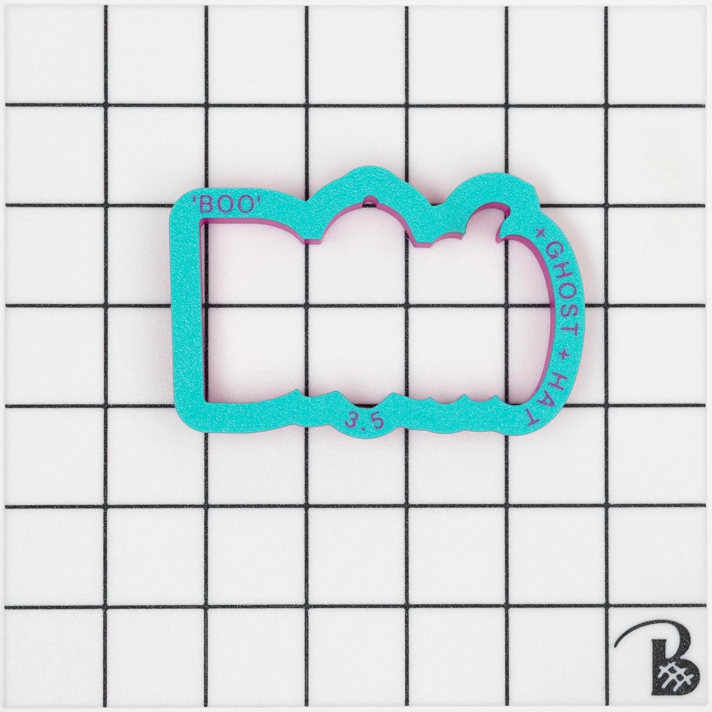 Boo Text plaque with Ghost wearing Baseball Cap Cookie Cutter