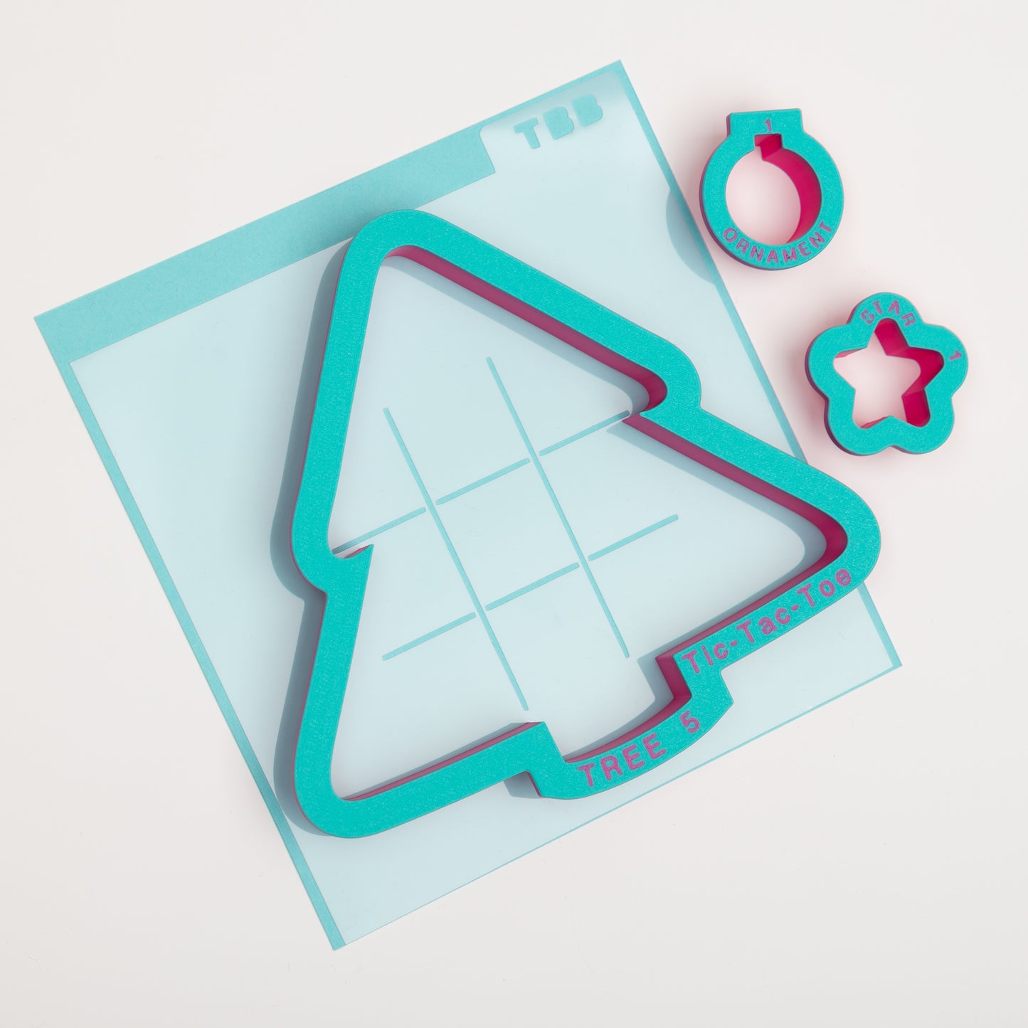 Christmas Tree Tic Tac Toe with Micro-Cookie Playing Pieces Set (Option to add Stencil)