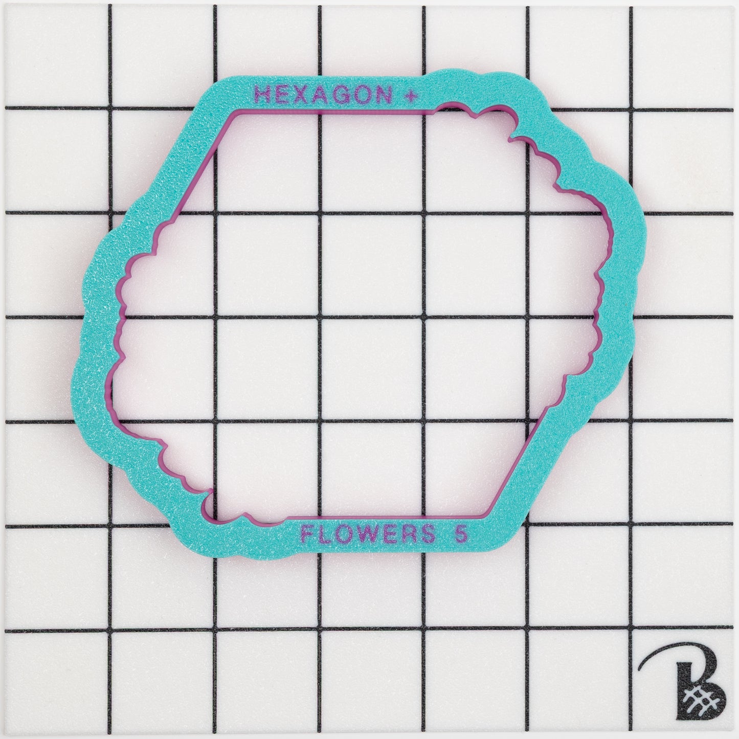 Wide Angular Hexagon Plaque with Florals Cookie Cutter