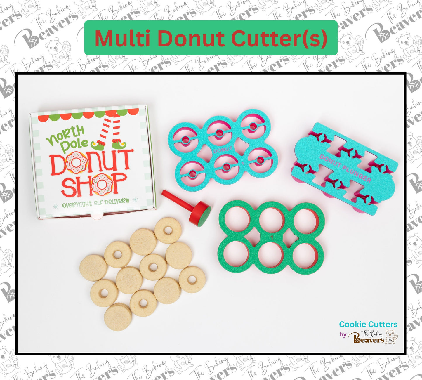1" Donut Multi-Cutter / Elf Donuts / North Pole Donut Shop Micro Cookie Cutters + Plunger / Dough Popper