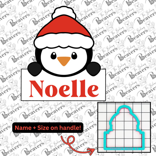 Penguin with Santa hat  Personalization Name Plaque Cookie Cutter