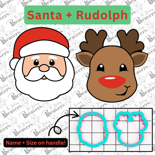 Santa & Rudolph Faces (chunky version) Cookie Cutters (Set of 2)