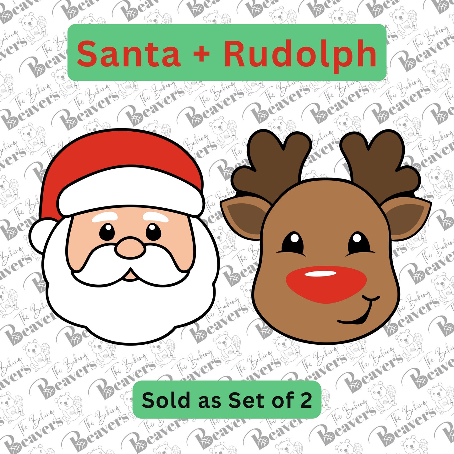 Santa & Rudolph Faces (chunky version) Cookie Cutters (Set of 2)