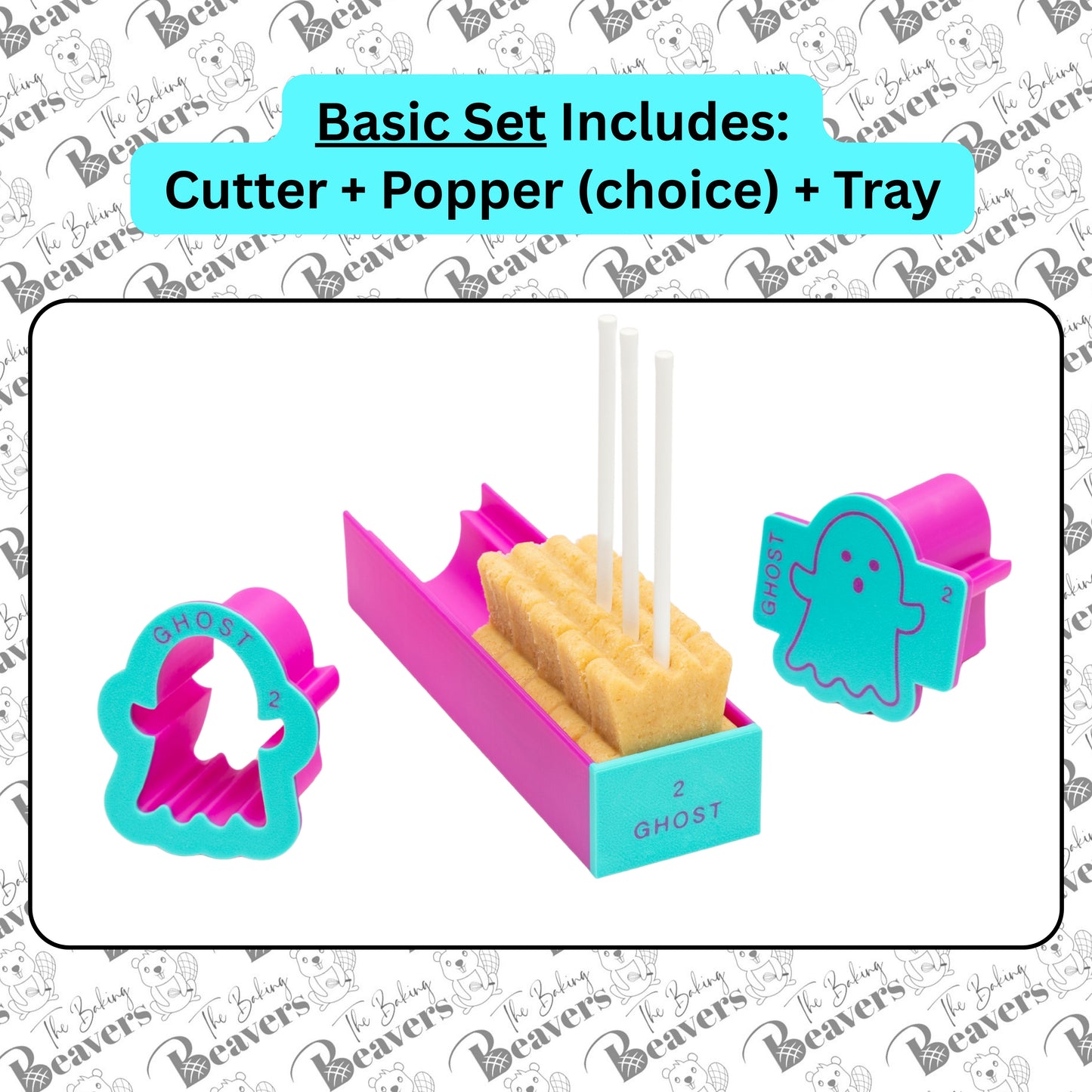 Halloween GHOST Cake Pop Mold Set (Cutter, Popper and Tray + Detailed Popper option)