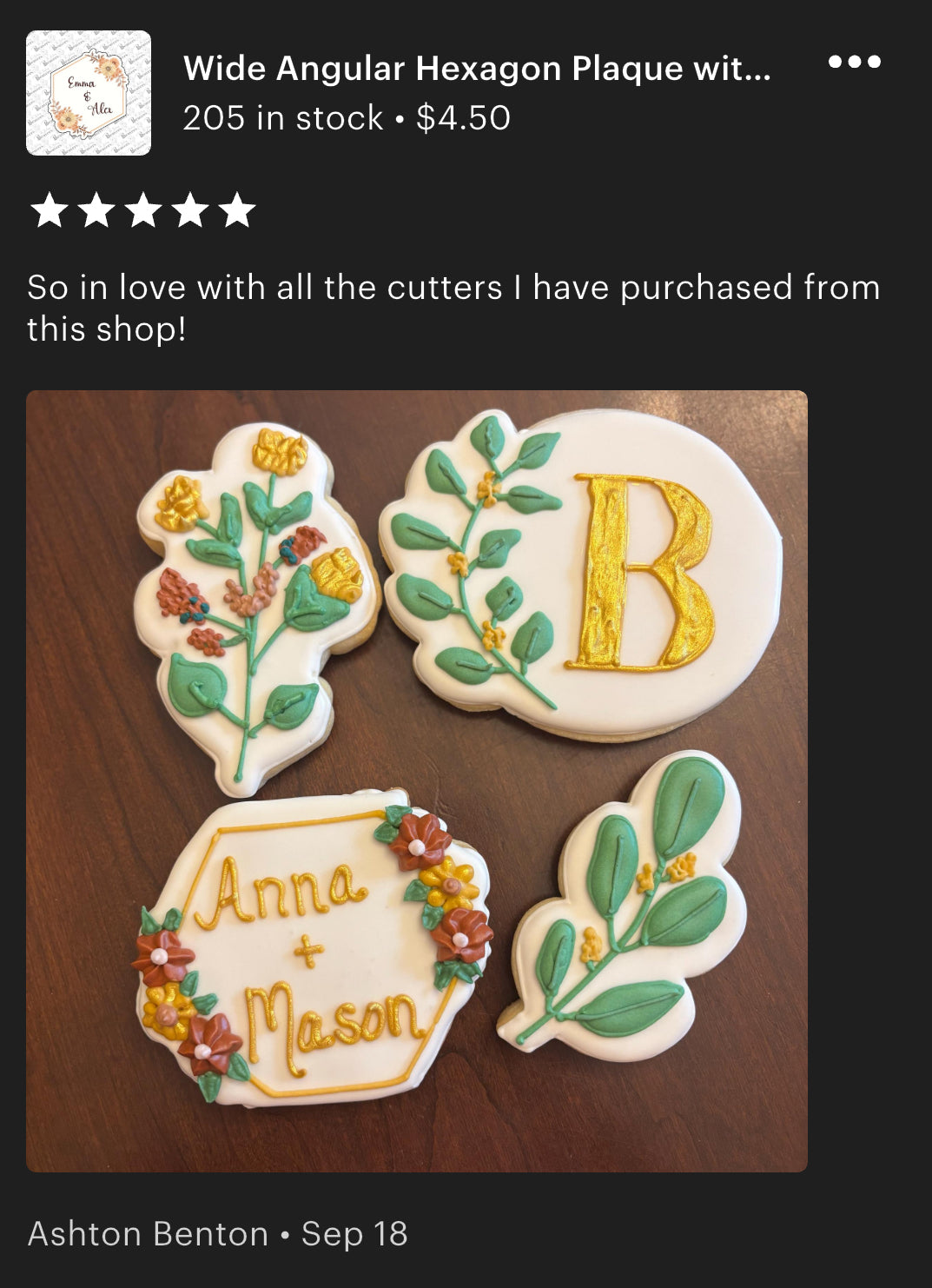 Wide Angular Hexagon Plaque with Florals Cookie Cutter