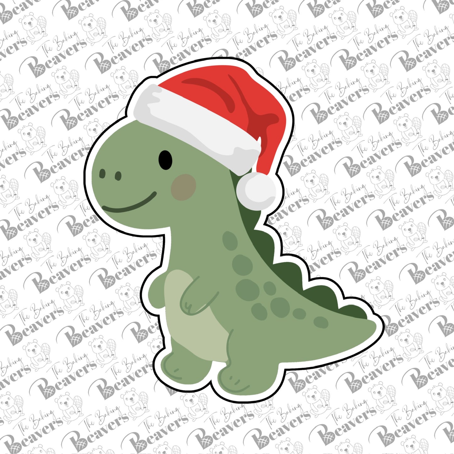 Rounded Dino with Santa Hat Cookie Cutter