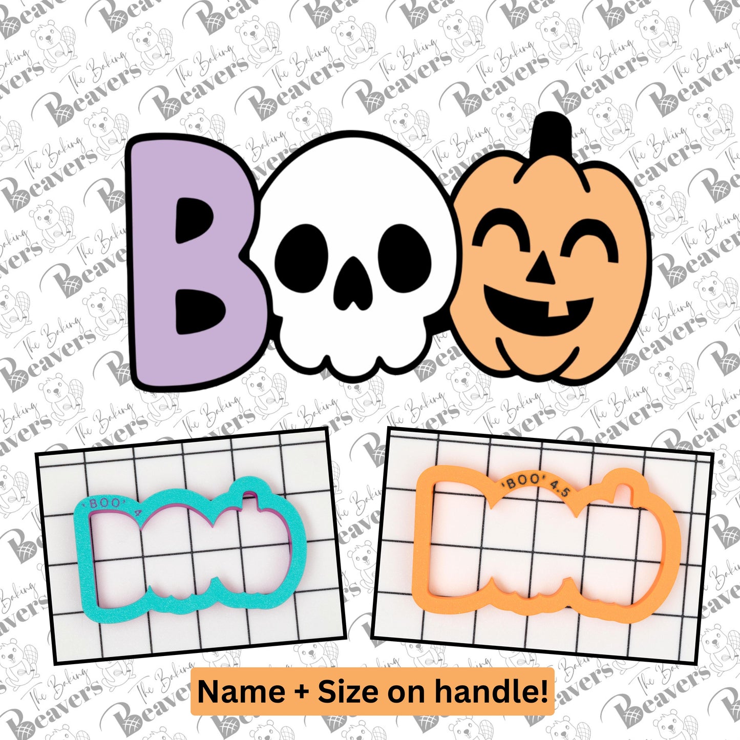 Boo Text with Skull and Pumpkin Cookie Cutter (recommend sizing up)