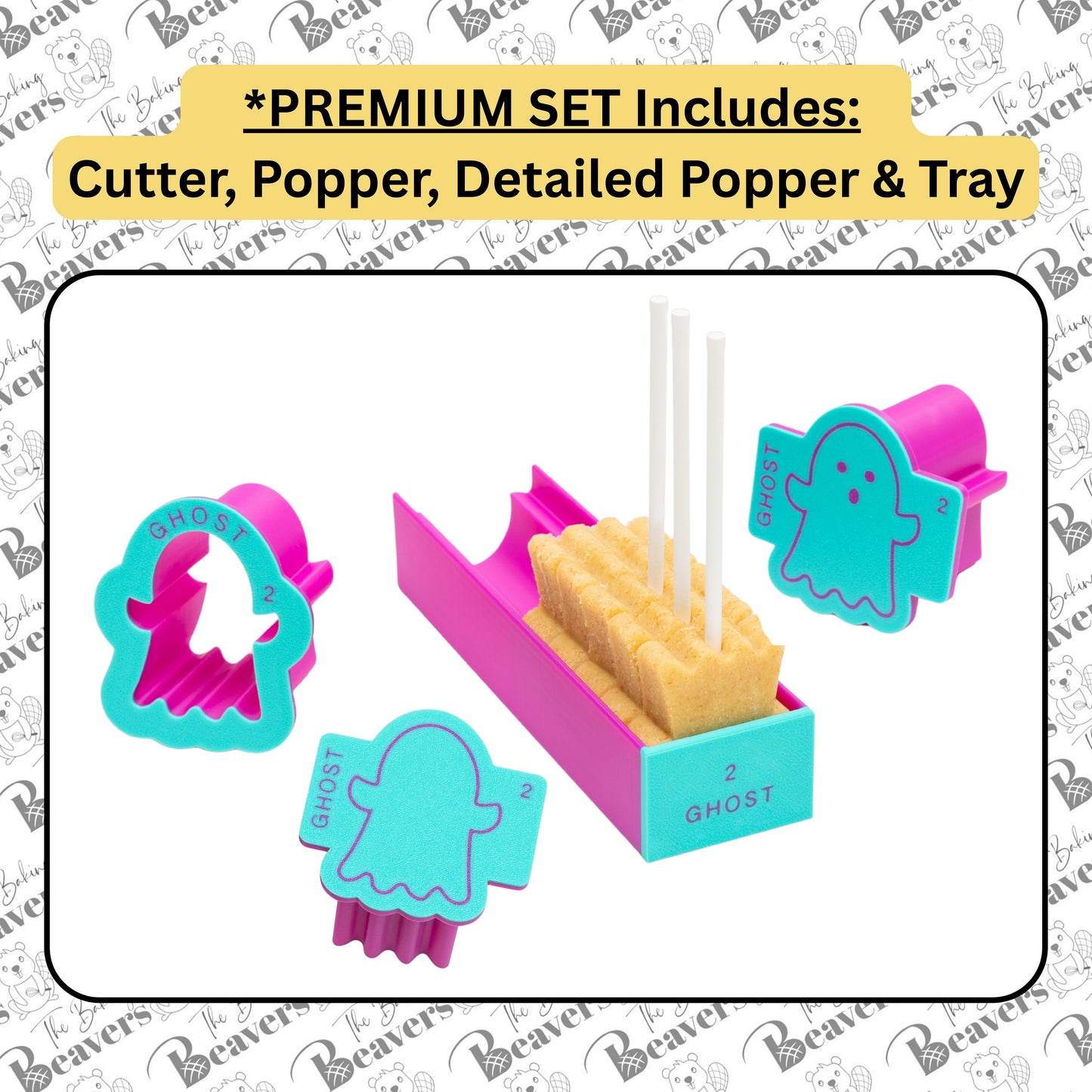 Halloween GHOST Cake Pop Mold Set (Cutter, Popper and Tray + Detailed Popper option)