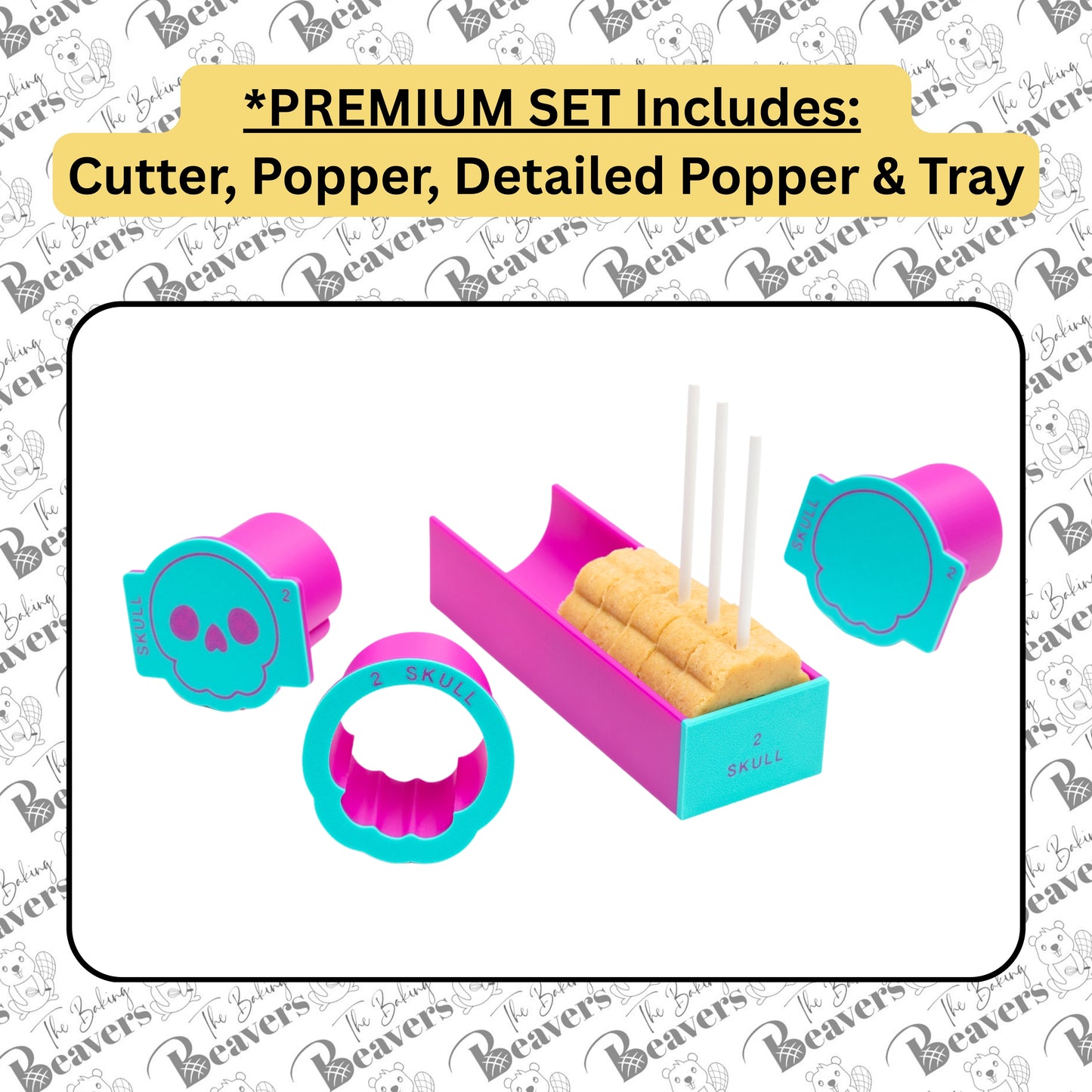Skull Cake Pop Mold Set (Cutter, Popper and Tray + Detailed Popper option)