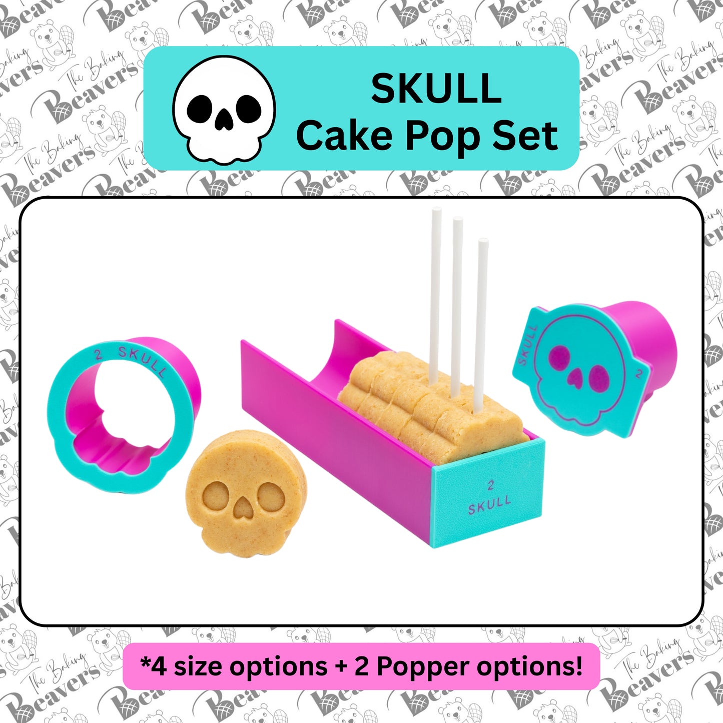 Skull Cake Pop Mold Set (Cutter, Popper and Tray + Detailed Popper option)