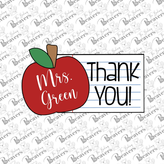 Teacher Note Plaque Cookie Cutter (optional 2 part paper stencil) (recommend sizing UP)