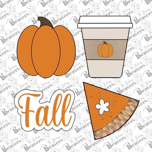 Fall Set of Cookie Cutters (Set of 4) (With or Without "Fall" Text Stencil)