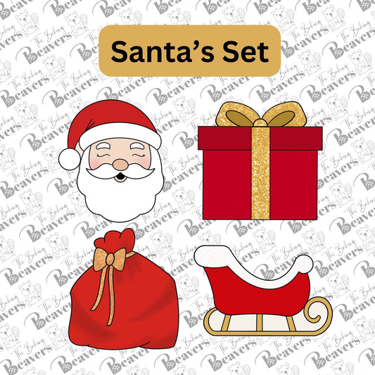 Santa's Cookie Cutters Set (Santa face, Present, Sleigh, and toy bag) (*Please take note of sizing info)