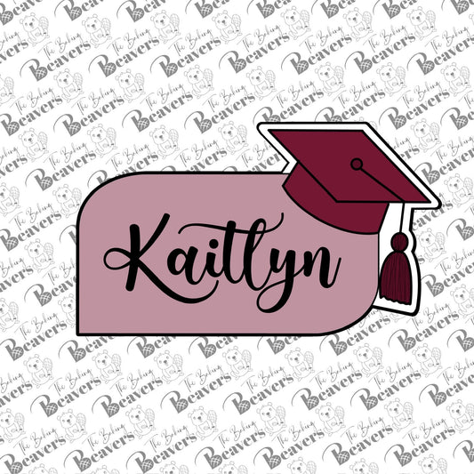 Graduate Name Plaque with Cap Cookie Cutter (recommend sizing up)