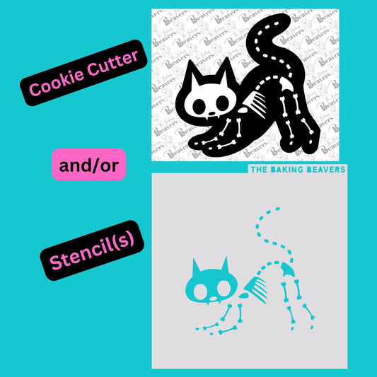 Cat Skeleton Stencil (2 parts) Option to Add Cutter