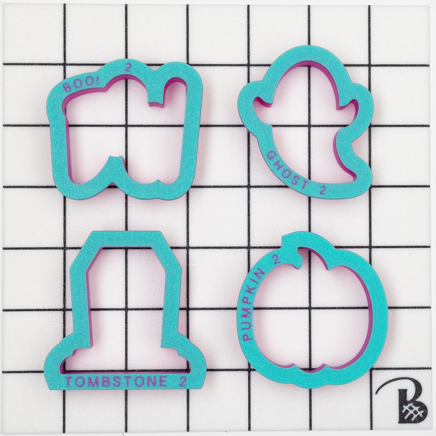 Halloween - Set of 4 Cookie Cutters - Boo!,  Ghost,  tombstone, and pumpkin