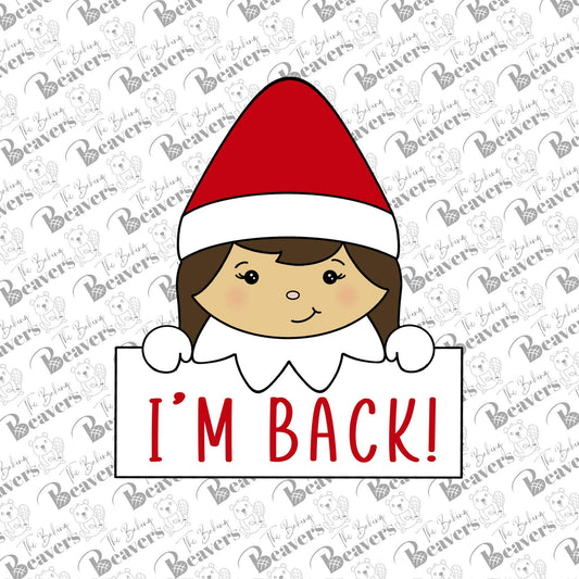 Girl Elf "I'm Back" Personalization Plaque Cookie Cutter