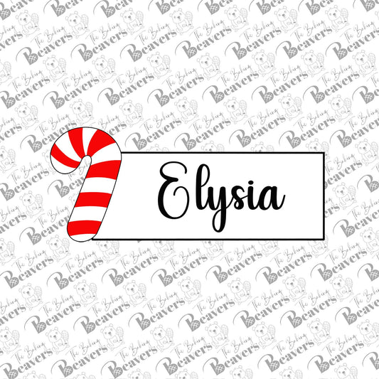 Candy Cane Name Plaque Cookie Cutter (recommend sizing up)