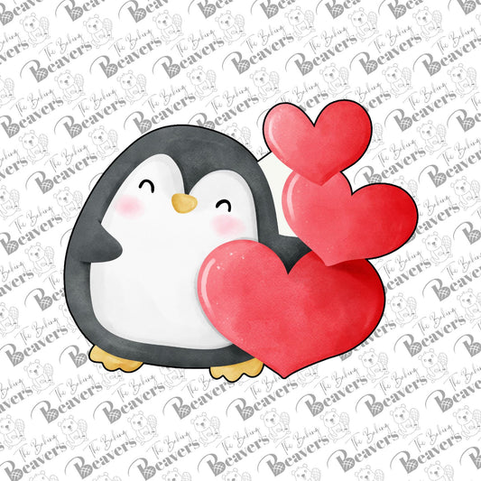 Penguin with Stacked Hearts Cookie Cutter