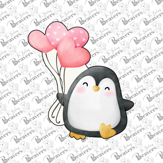 Penguin with Heart Balloons Cookie Cutter (recommend sizing up)