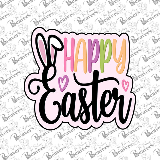 Happy Easter Text Plaque Cookie Cutter - Wider/Square Design