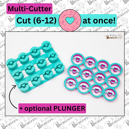 O and DONUT with center HEART cutout - Multi Cookie Cutter  (Cuts multiple cookies at Once) (Optional Plunger)