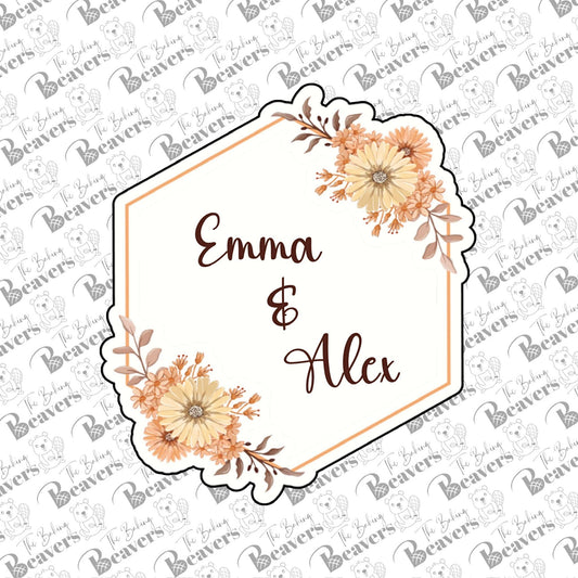 Wide Angular Hexagon Plaque with Florals Cookie Cutter