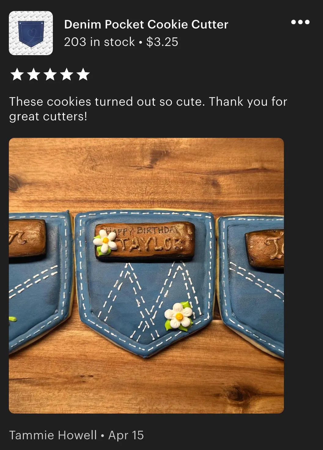 Denim Pocket Cookie Cutter (recommend sizing down)