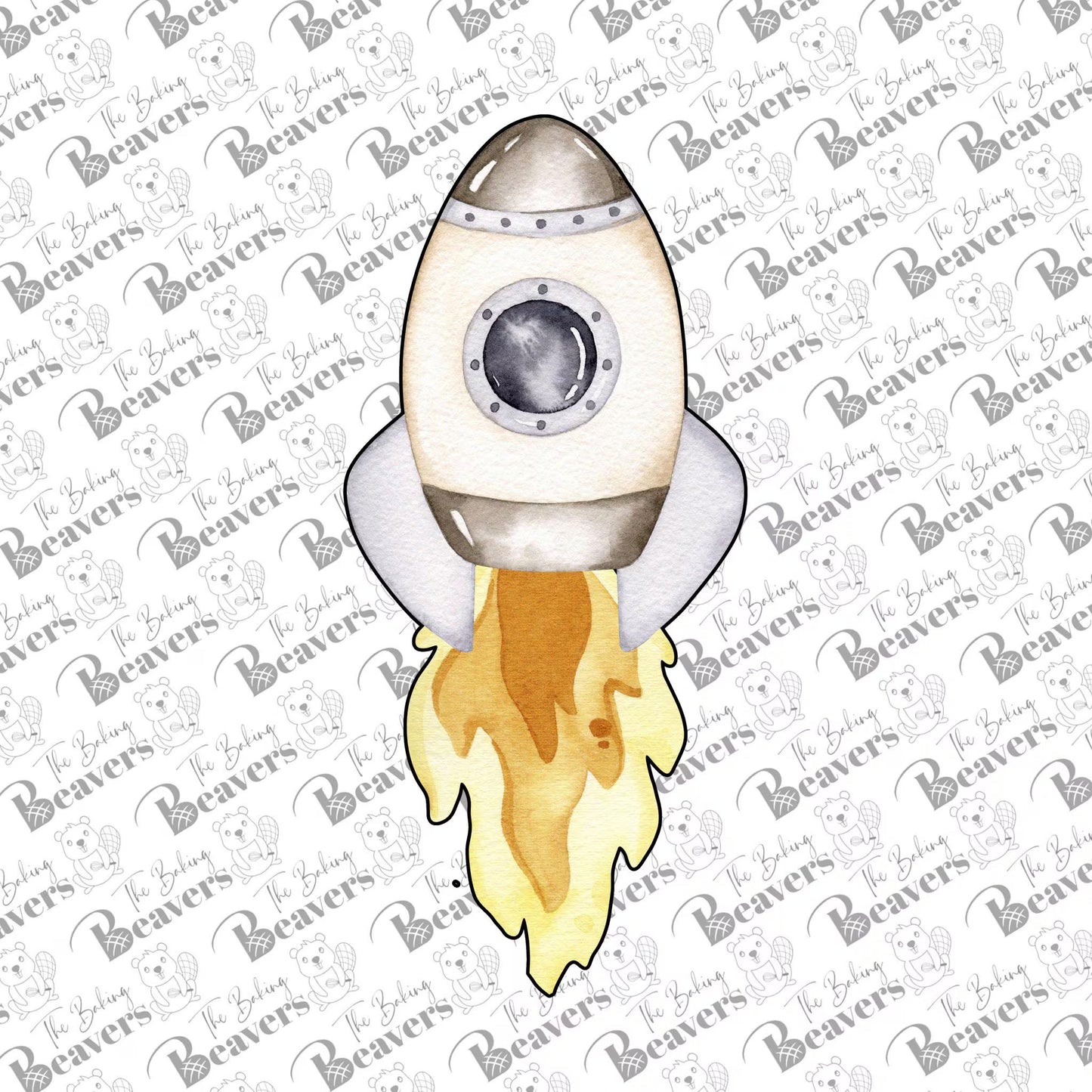SpaceShip Launching (with flames) Cookie Cutter (recommend sizing up)