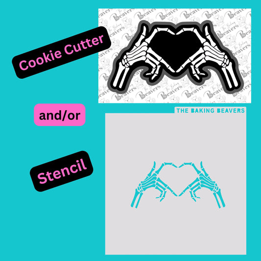 Skeleton Heart Hands Cookie Cutter (option Stencil) (recommend sizing up at least a FULL size)