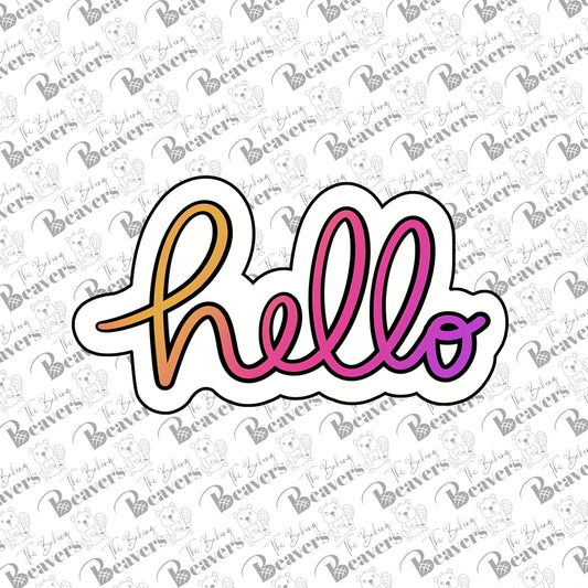 Hello Script Plaque Cookie Cutter (optional stencil)
